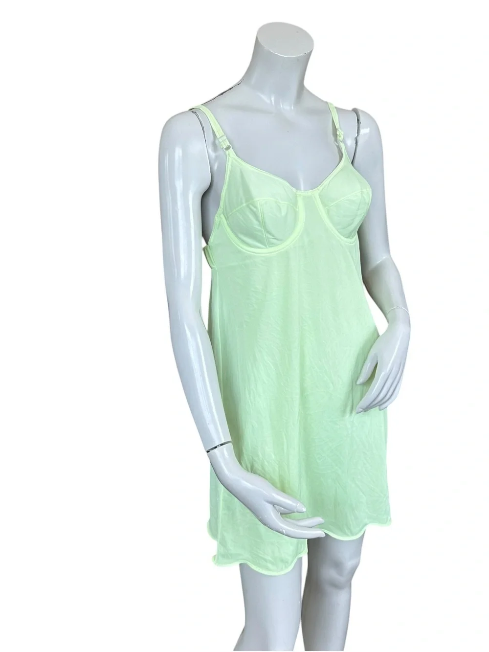Vintage 80s Formfit Rogers Pale Lime Green Babydoll Underwire Lingerie Dress 36A - Picture 3 of 13